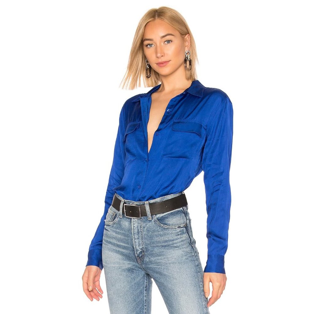NWT Equipment Signature in Hyper Blue Satin Button Down Shirt XS $230
